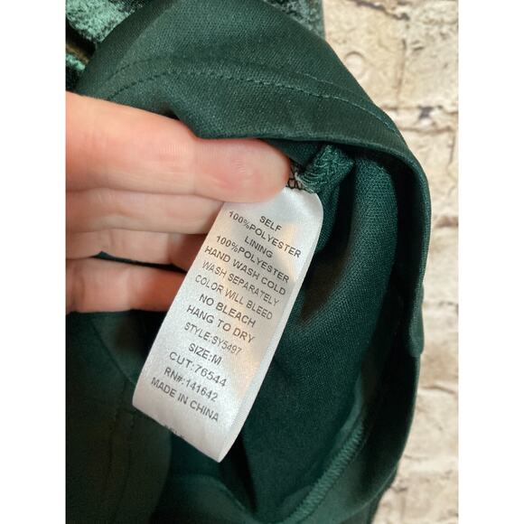 She + Sky Milkmaid Dress Womens Medium Forest Green Satin Dark Romantic Cutout - Picture 16 of 16